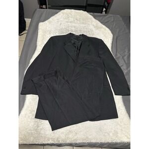 ARMANI Collezioni Stripped Wool Suit Mens 48L 38x32 Black Made In Italy 2 Piece